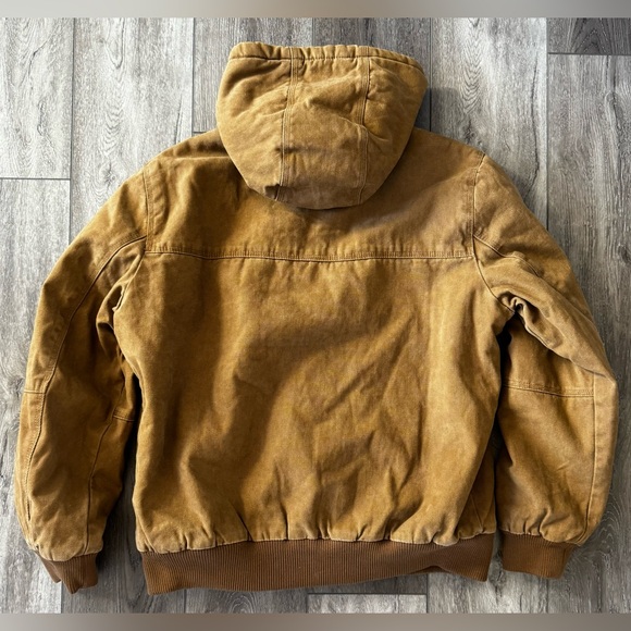 GH Bass & Co Jacket Mens LRG Sherpa Lined Brown Duck Canvas Hooded Coat Workwear - Picture 12 of 15